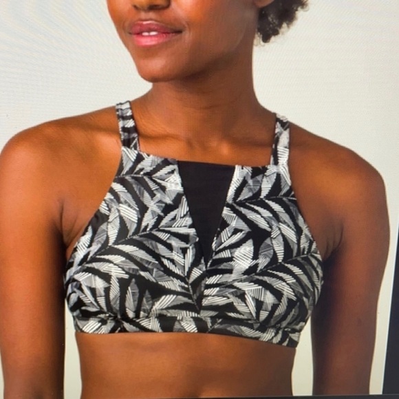 PRANA • NWT! “Regan” High Neck UPF 50+ Bikini Top - Black Springtime - Size S - Picture 3 of 16
